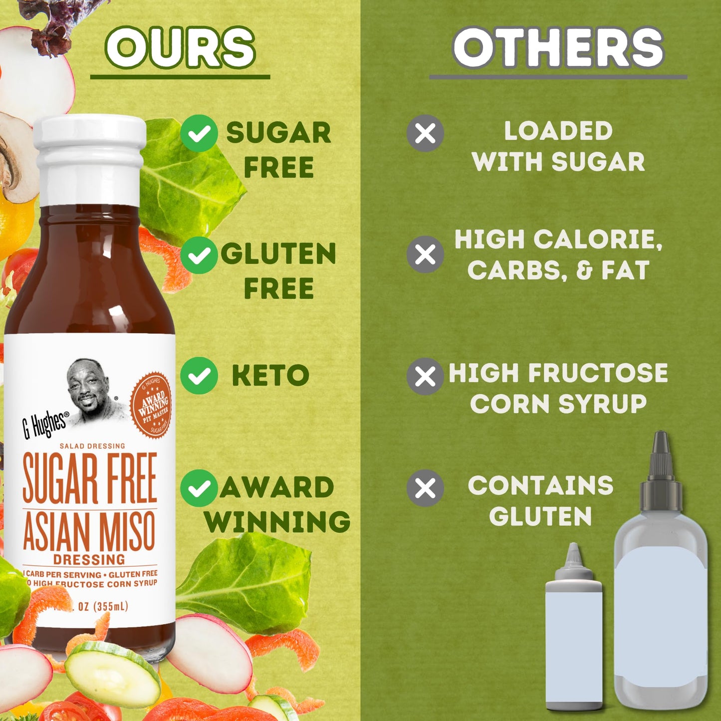 G Hughes Sugar Free Asian Miso Dressing - Asian Salad Dressings, Asian Dressings, Gluten Free Salad Dressings, Miso Salad Dressing - 12 Oz. (3-Pack)