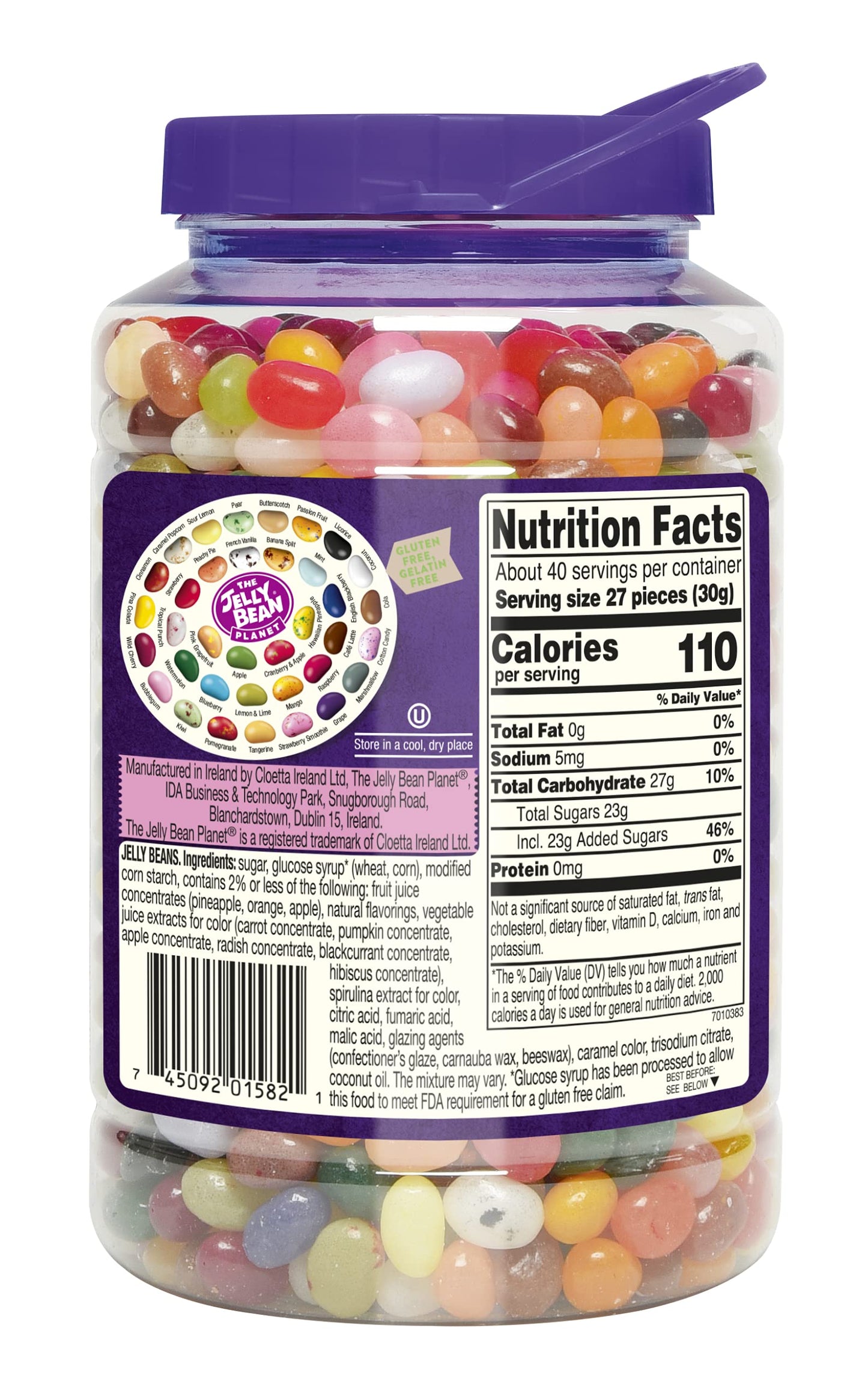 The Jelly Bean Planet 36 Huge Flavors 42.5 Oz Jar - Jelly Beans - Chewy Fruit Flavored Candy - Gluten Free Snacks - Candy Bulk -