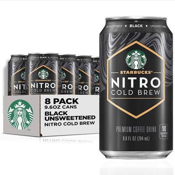 Starbucks Nitro Cold Brew Coffee, Black Unsweetened, 9.6 Fl Oz Cans (8 Pack), Iced Coffee, Cold Brew Coffee, Coffee Drink