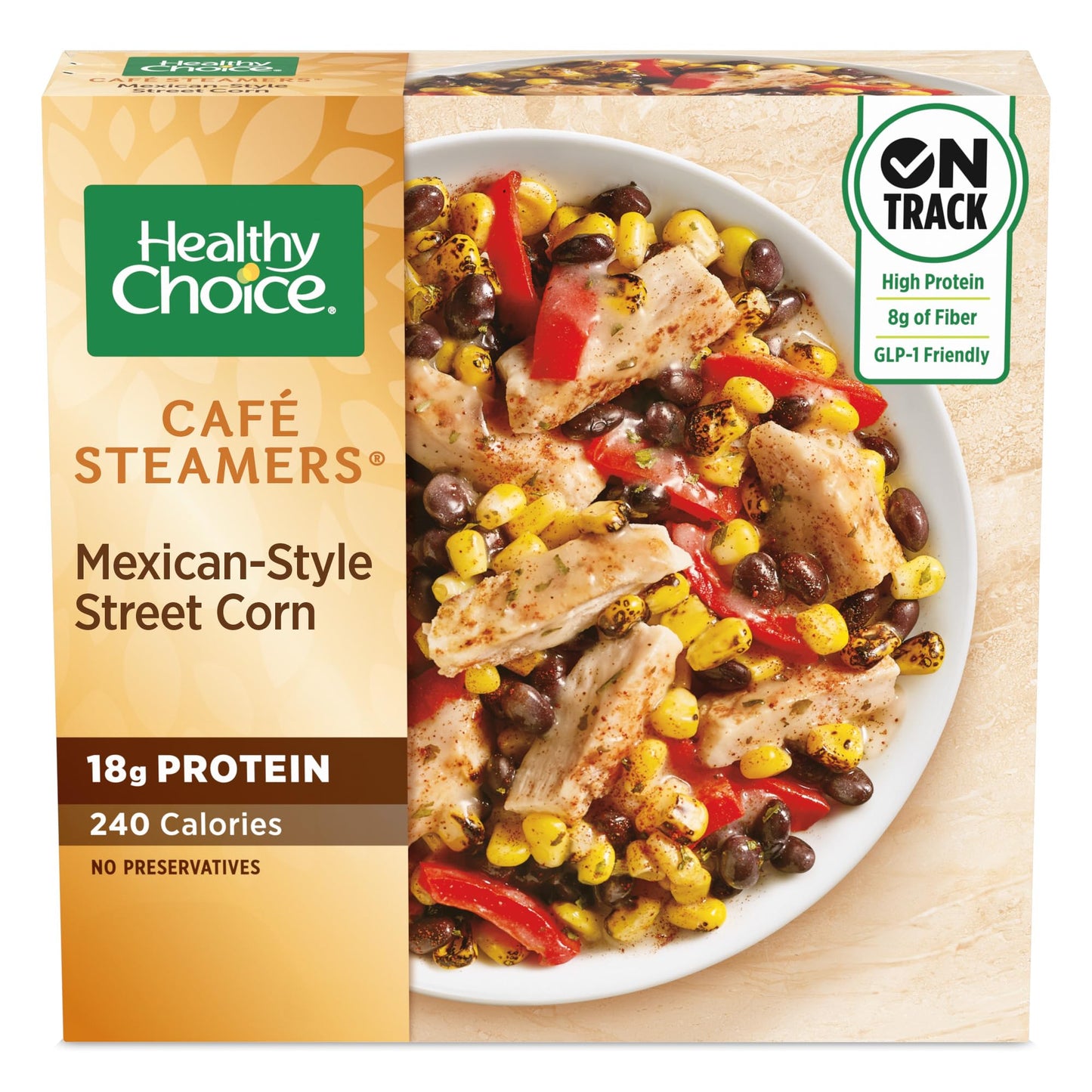 Cafe Steamers Mexican-Style Street Corn and Chicken, Convenient Microwave Meal Made With No Preservatives, Frozen Meal, 9.25 OZ 
