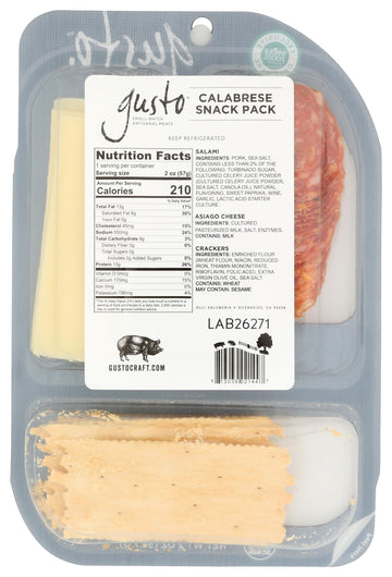 GUSTO Calabrese and Asiago Snack Pack, 2 OZ