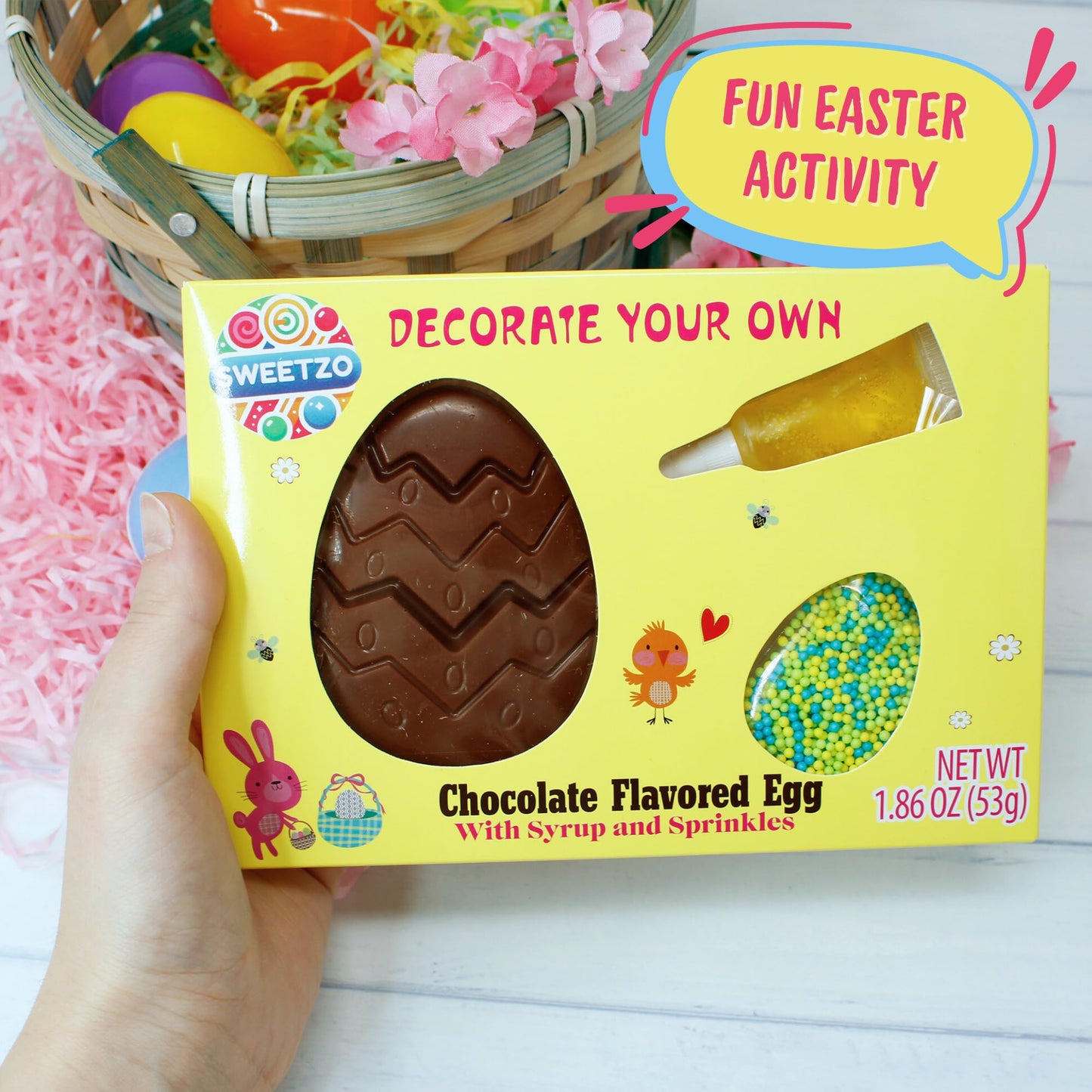 Decorate Your Own Chocolate Easter Egg Kit, Fun Diy Decorating Activity With Sprinkles & Syrup, Candy Basket Stuffers, 1.86 Oz