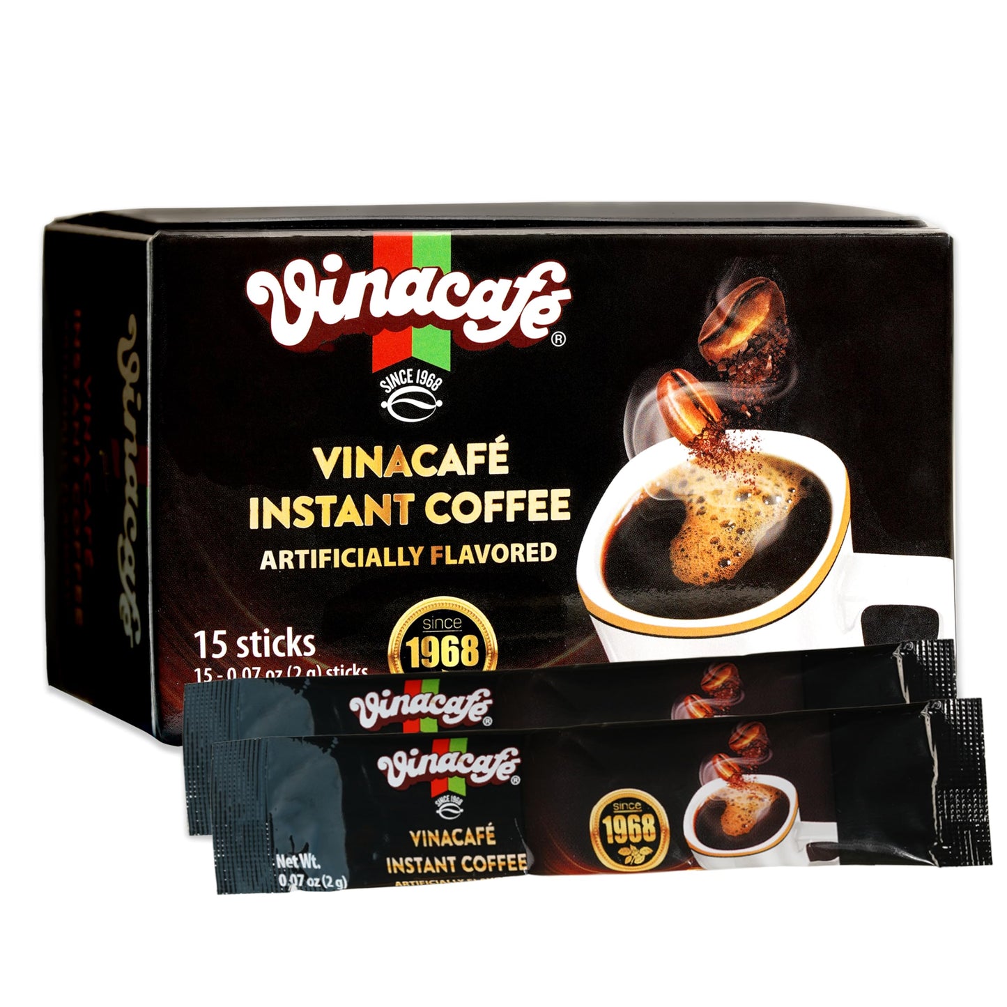 Vinacafe 15 Sticks Black Instant Coffee (0.07 Oz. Per Stick) Vietnamese Instant Coffee Mix, Iced Black Coffee, Cafe Den Da, Sing