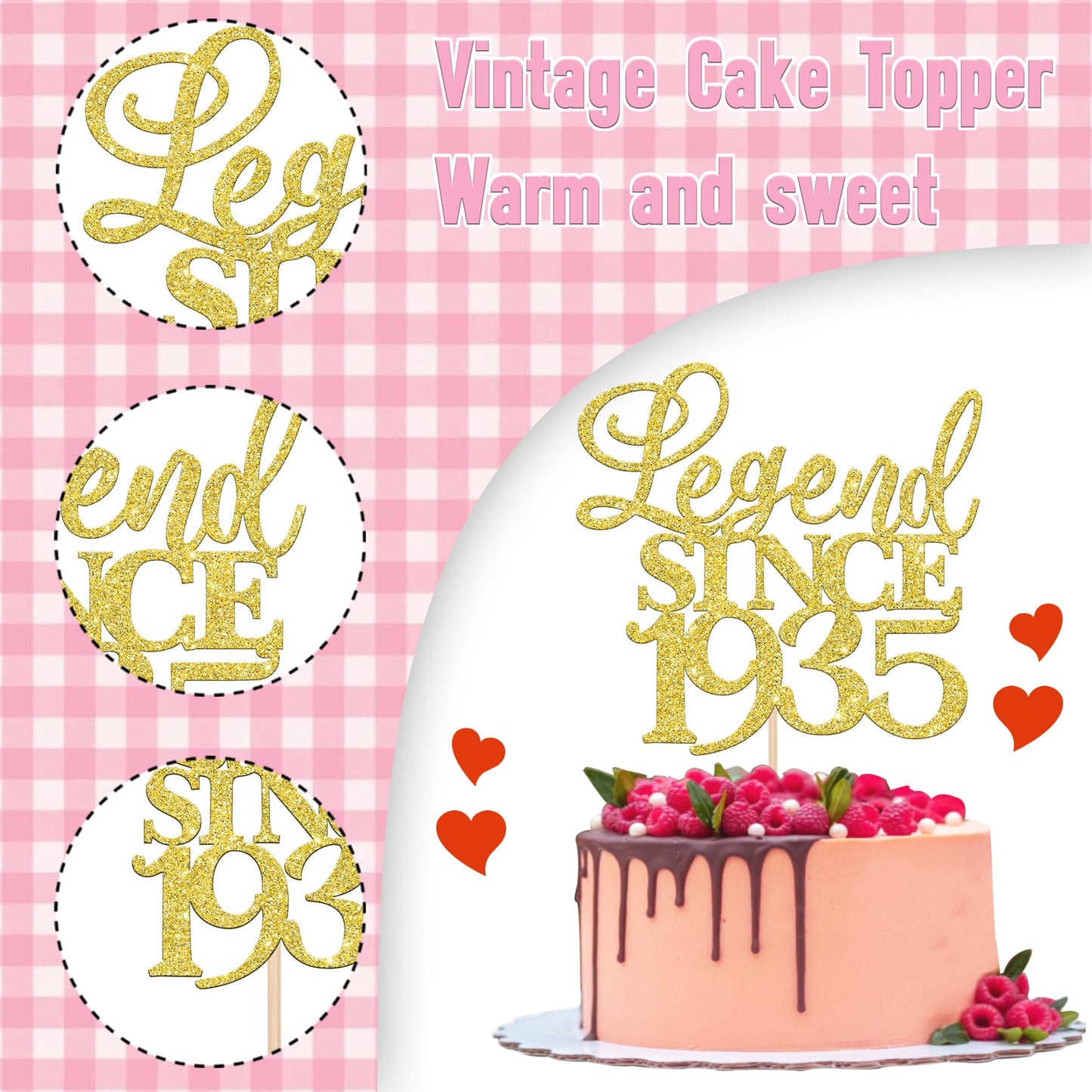 Rssta i Cake Topper, Gold Glitter, 90th Birthday Decoration, Model XM310-gold 1933
