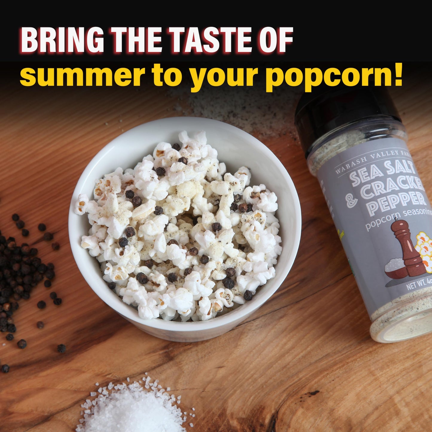 Wabash Valley Farms Salt and Pepper Popcorn Seasoning, Gourmet Movie Night Topping, 4 oz