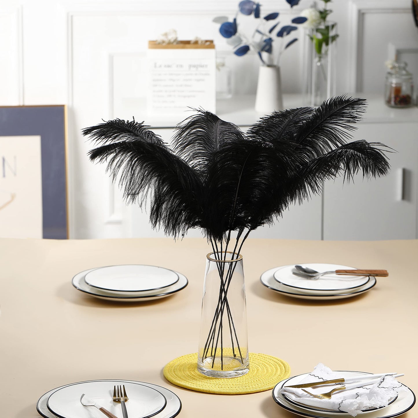 Ballinger Black Ostrich Feathers Bulk - Making Kit 10Pcs 28Inch Large Ostrich Feathers For Floral Arrangement, Vase, Wedding Par