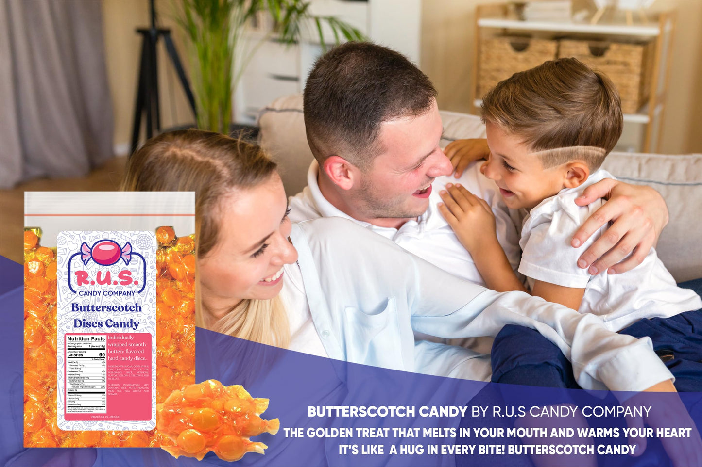 R.U.S. Candy Company Butterscotch Disc Candy - 3 Pound Bag - Classic Hard Candy, Gluten-Free, Perfect For Parties And Gift Giving (3 Pound, Butterscotch)