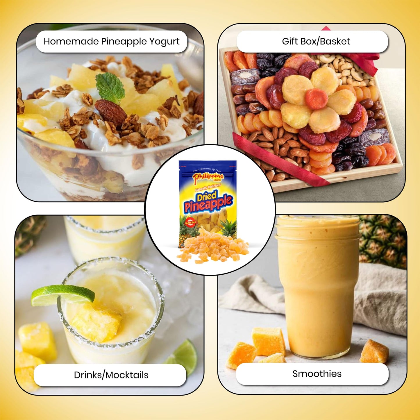 Philippine Brand Dried Pineapple Chunks - 3.5 oz Bag (Pack of 2), Vegan, Gluten-Free, Sweet & Chewy Snack