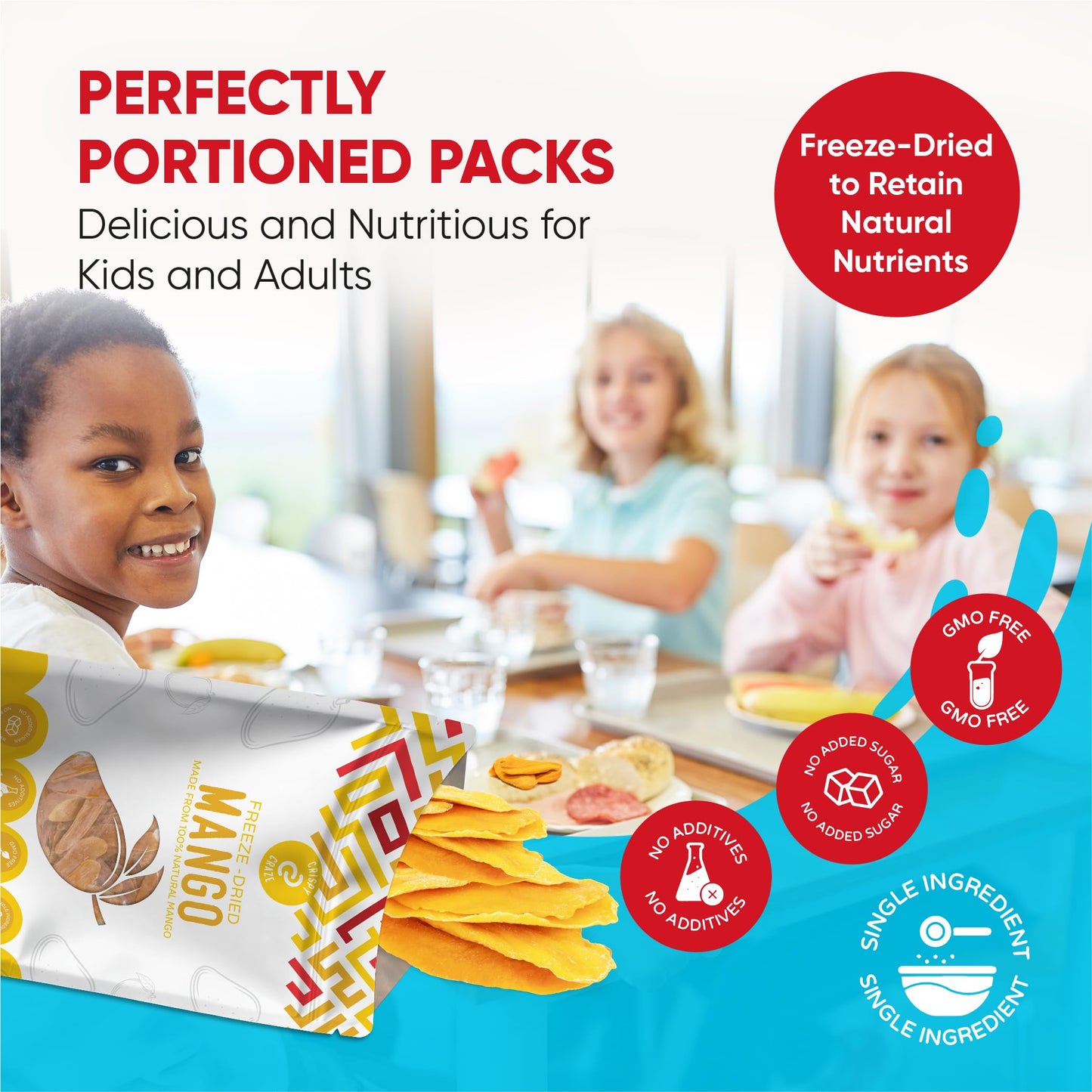 Crispy Craze Freeze Dried Mango (12 Snack Sized Bags, 0.52 Oz Each), Sliced Mango Fruit Crisps, Non Gmo, Healthy Snack, No Added