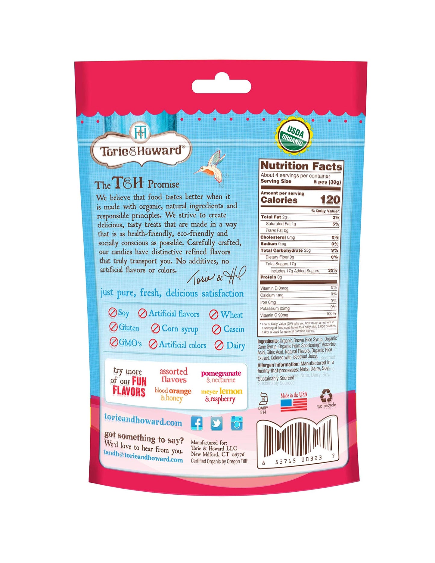 Torie & Howard Chewie Fruities Organic Candy Pomegranate & Nectarine, 4 Ounce Bag