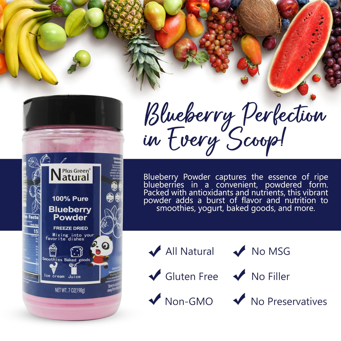 Npg Pure Blueberry Powder 7 Oz, Wild Blueberry Freeze-Dried Extract For Authentic Flavor In Smoothies, Baking, And Beverages, No