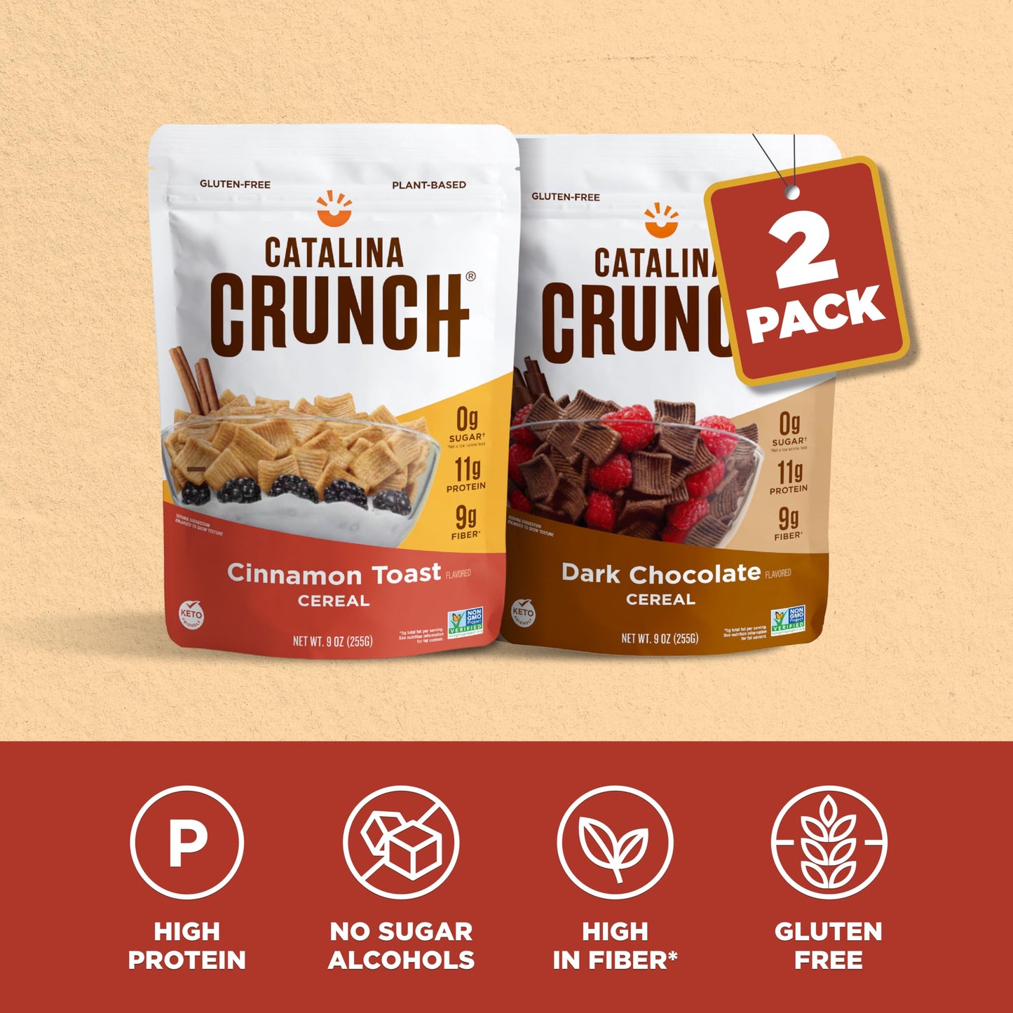 Catalina Crunch Cereal Variety Pack, Cinnamon Toast & Dark Chocolate (2 Flavors) | Low Carb, Zero Sugar, Gluten & Grain Free, Fi