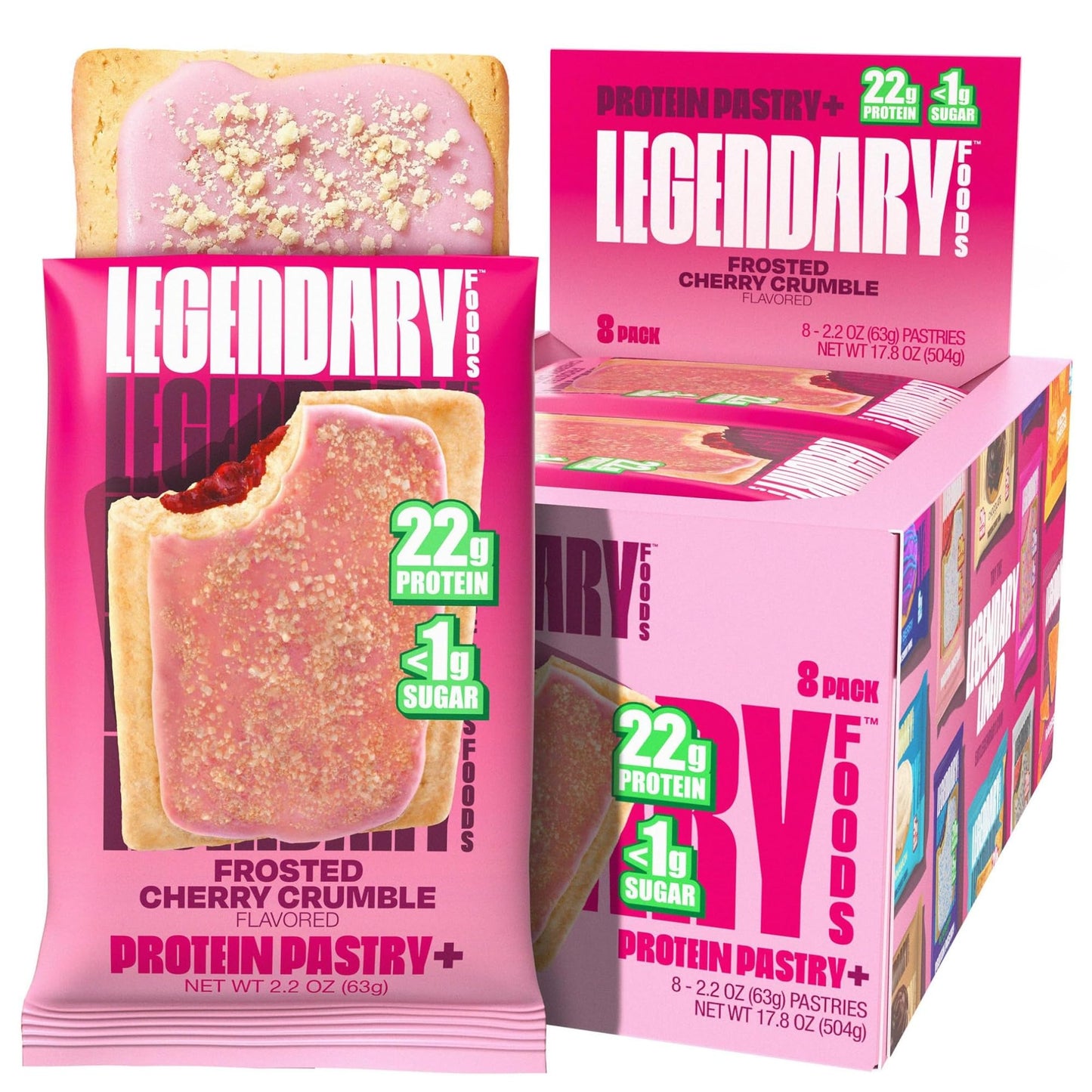 Legendary Foods 22g Protein Pastry 0g Added Sugar  Low Carb  Gluten Conscious  Keto Snack  Ideal for Glucose Management  Includes Whey Protein Isolate  8 Pack Cherry Crumble