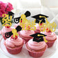 YCTHUNFISH 30 Pack Graduation Cupcake Toppers, Black Gold Glitter, Bamboo Picks for Class of 2025 Party Decorations