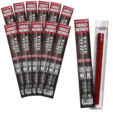 Wicked Cutz Smoked Mesquite Beef Sticks, High Protein, 15g Protein, 1.5 Ounce (Pack of 12)