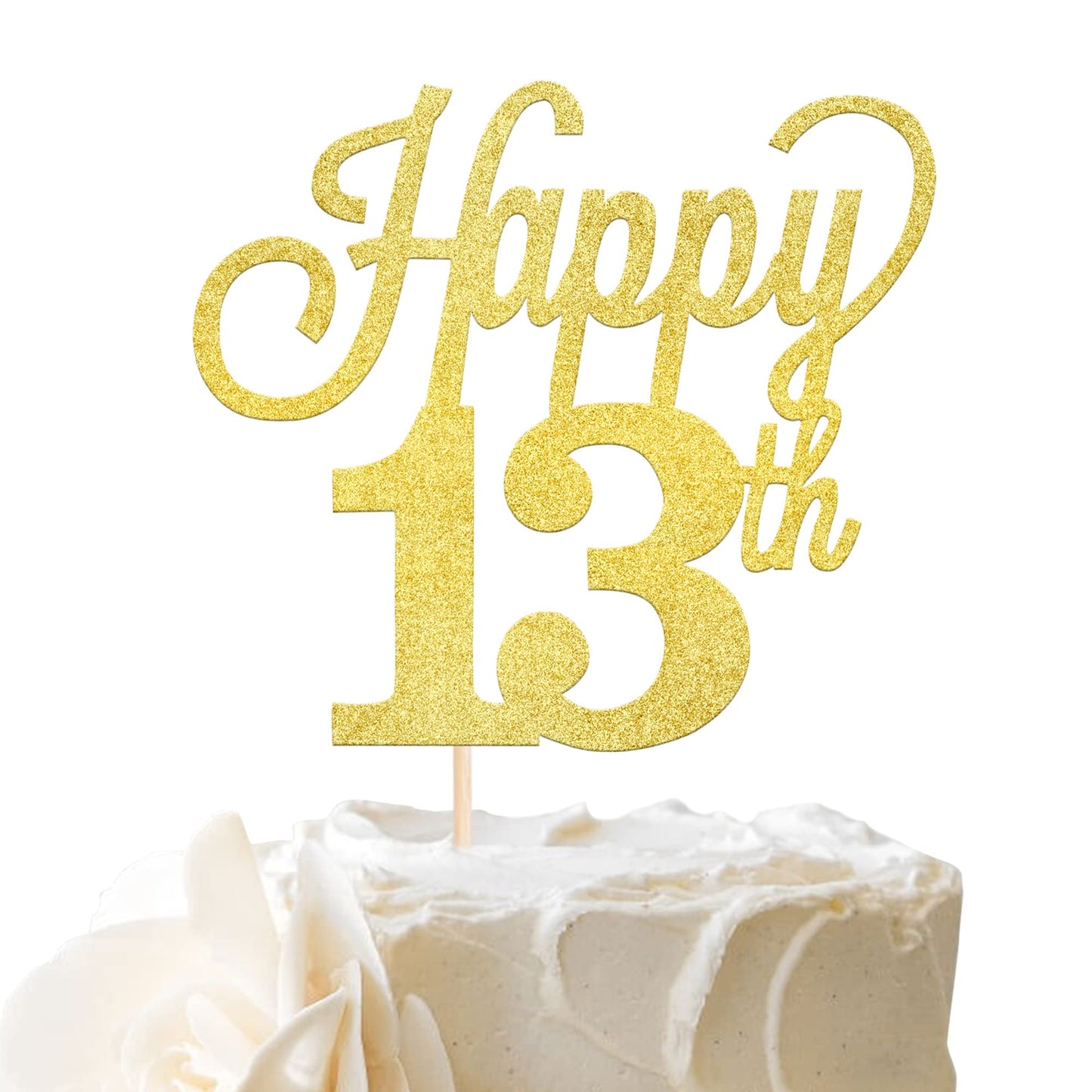1 Pack Happy 13Th Cake Topper Black Glitter Number 13 Thirteen Birthday Cake Pick Decorations For Cheers To 13 Years Old 13Th Birthday Wedding Anniversary Party Supplies Gold