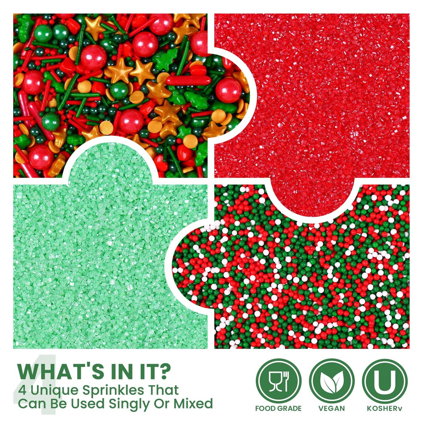Christmas Sprinkles For Cupcake Toppers, Edible Christmas Sprinkles Set, Sujoygar Sprinkles For Cake Baking Decorating Cookies H