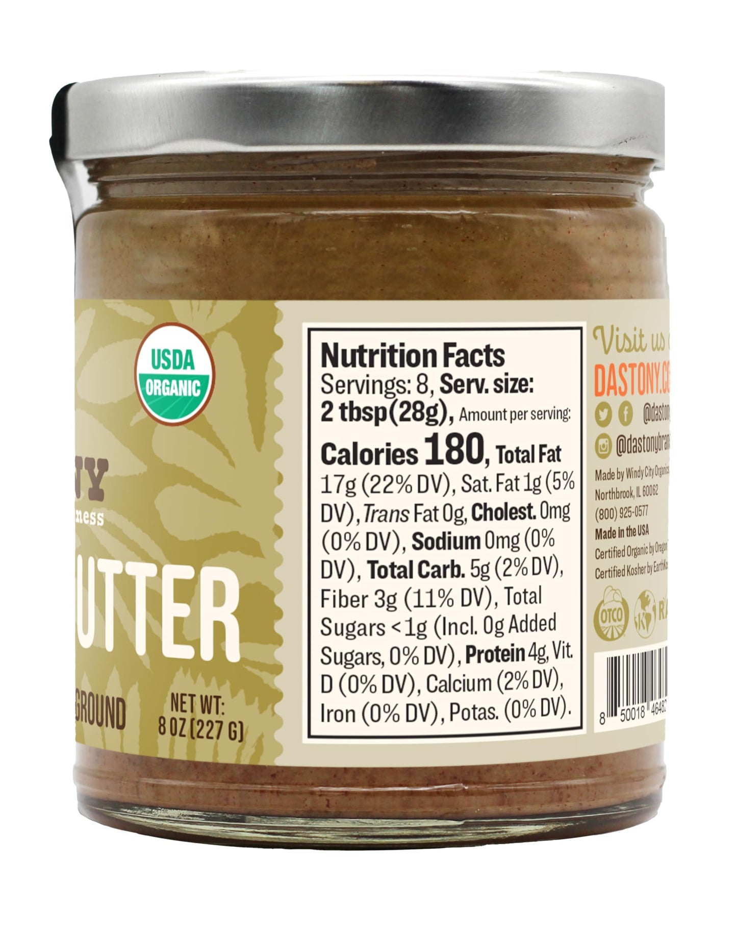 Dastony Organic Raw Hazelnut Butter, 8 Oz | Only One Ingredient | Vegan, Paleo And Keto Friendly, Non Gmo, Gluten-Free - Pack Of