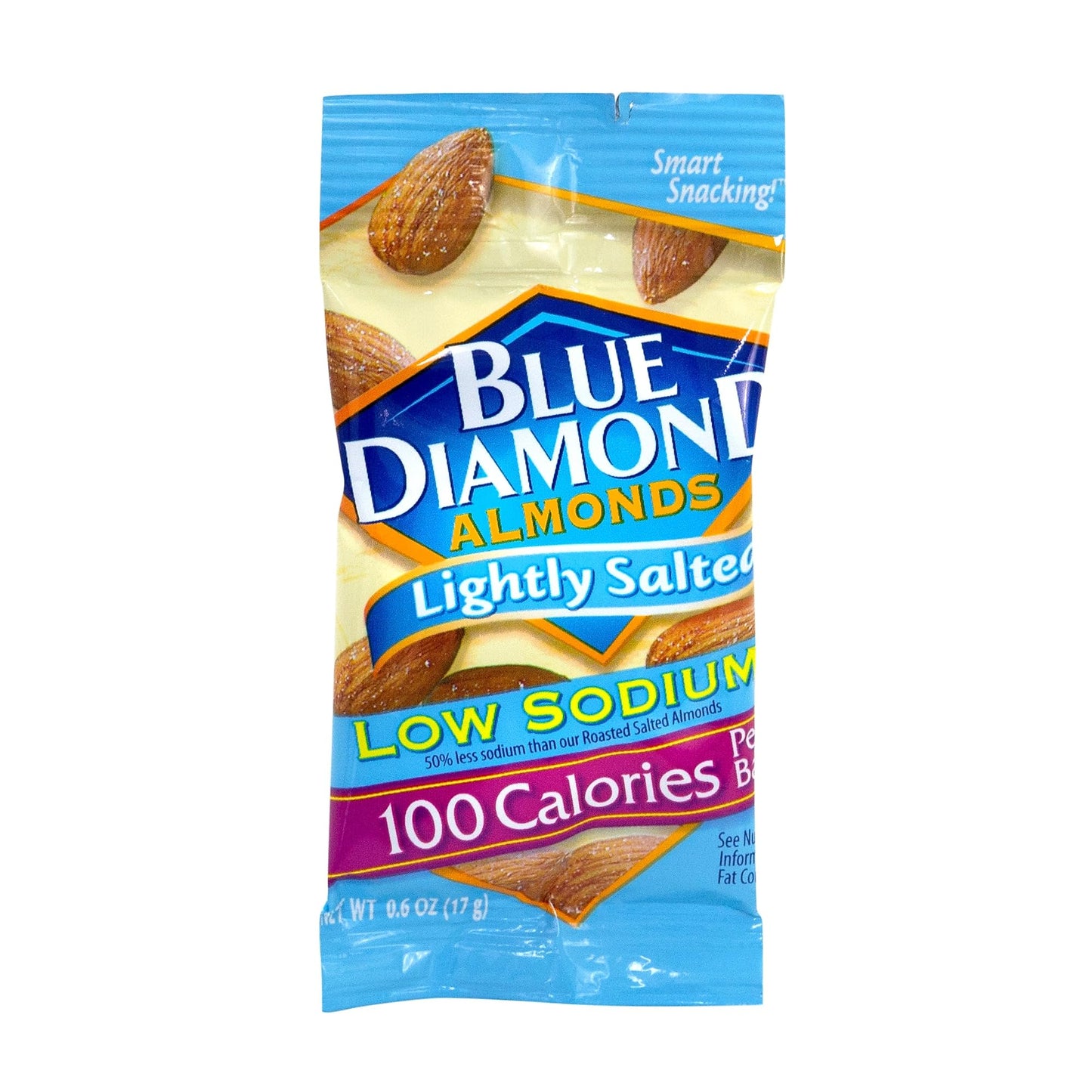 Blue Diamond Almonds, Low Sodium Lightly Salted, 100 Calorie On-The-Go Bags, 0.6 Ounce (Pack of 7)