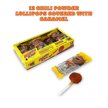 Zumba Rica Chilito Chili Powder Lollipop 12pcs - Lollipops with Chili Powder Cover with Caramel - Mexican Lollipop - Chili Powde