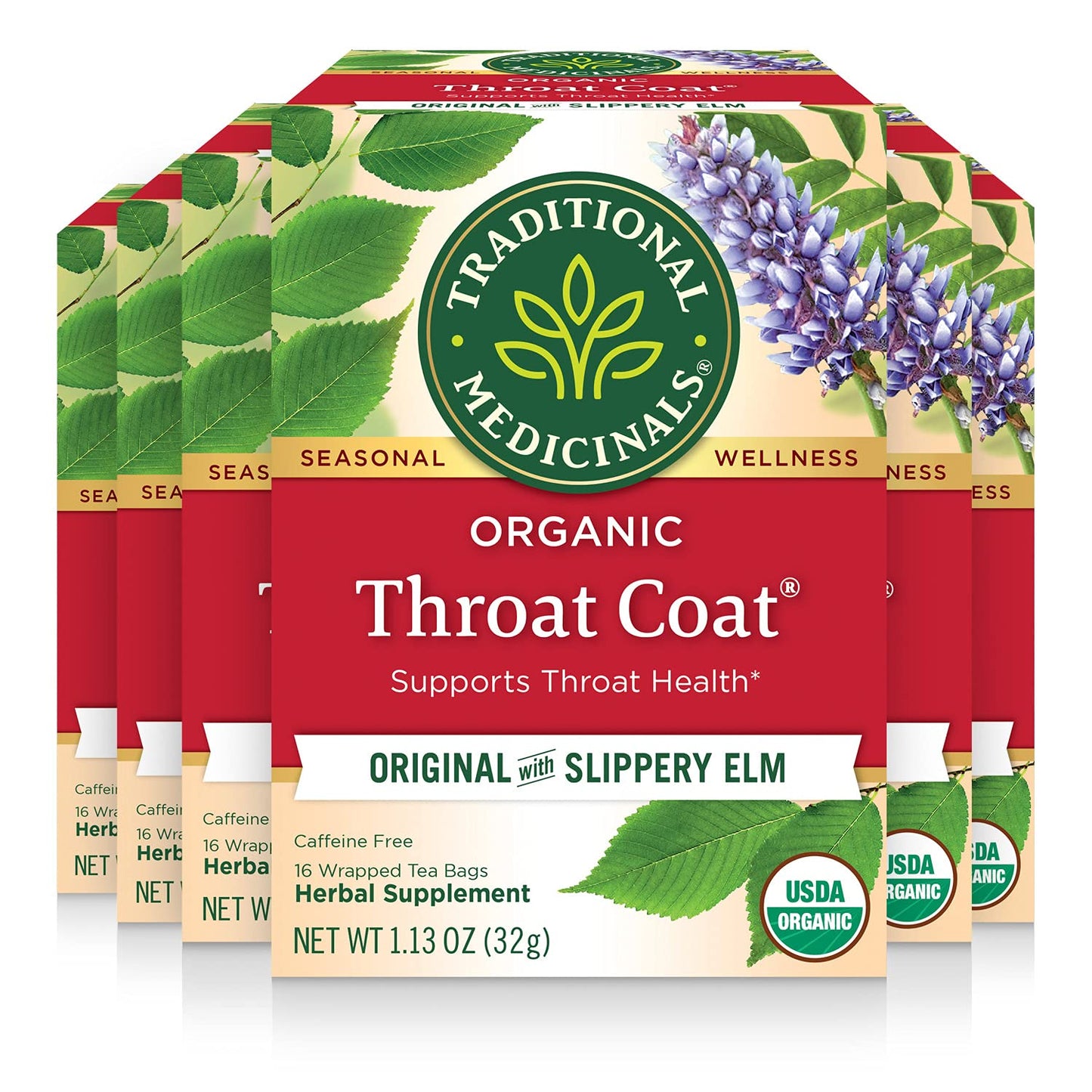 Traditional Medicinals Organic Throat Coat Tea - 96 Bags (6 Pack) - Supports Throat Health