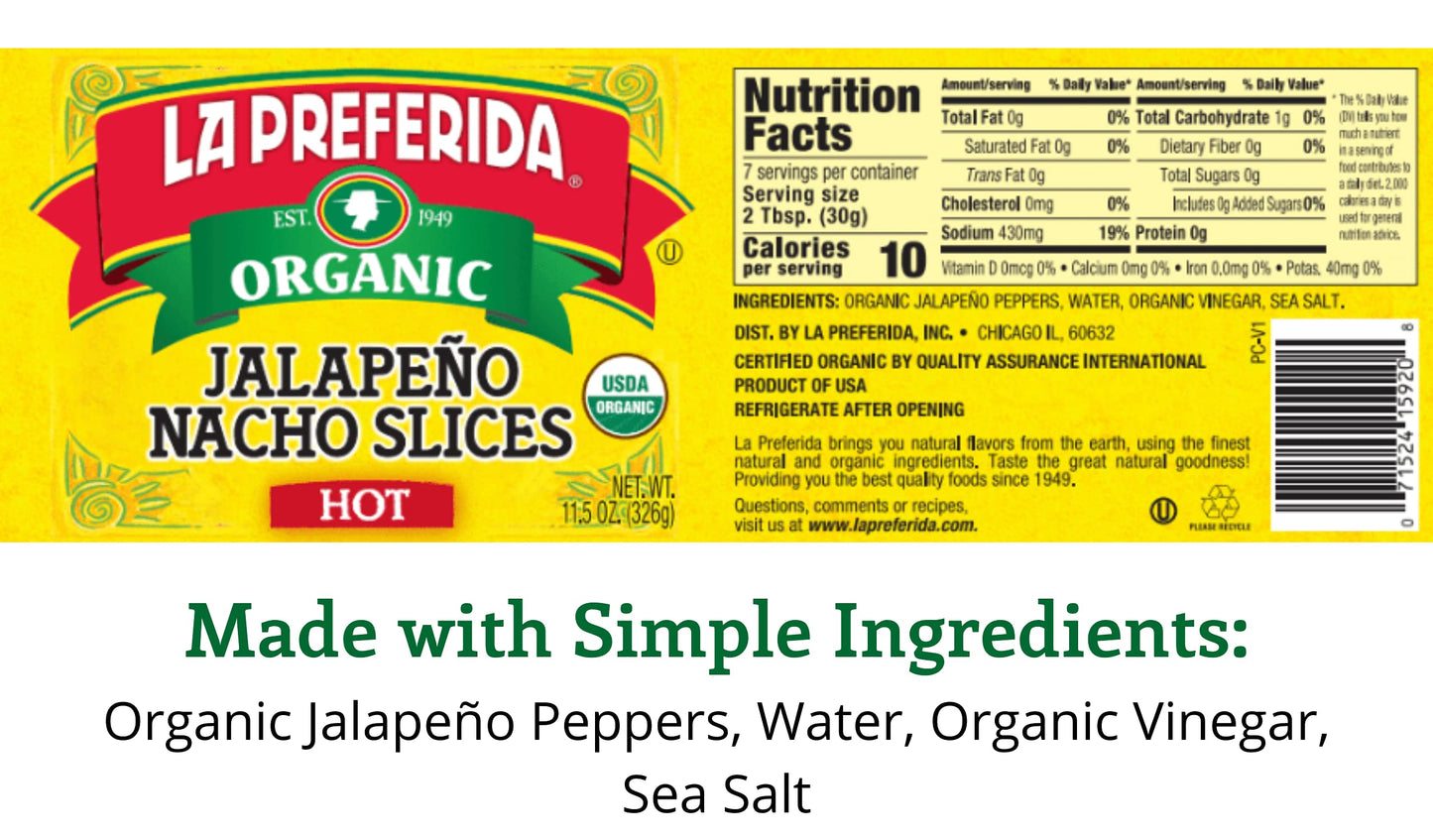 La Preferida Pepper Jalapeno Slice Hot Organic, 11.5 oz