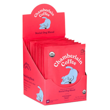 Chamberlain Coffee Social Dog Blend Cold Brew Singles - Full Bodied, Medium Roast Organic Coffee Single Serve Bags With Notes Of Sweet Milk Chocolate, Roasted Peanuts, Velvety Brown Sugar & Graham