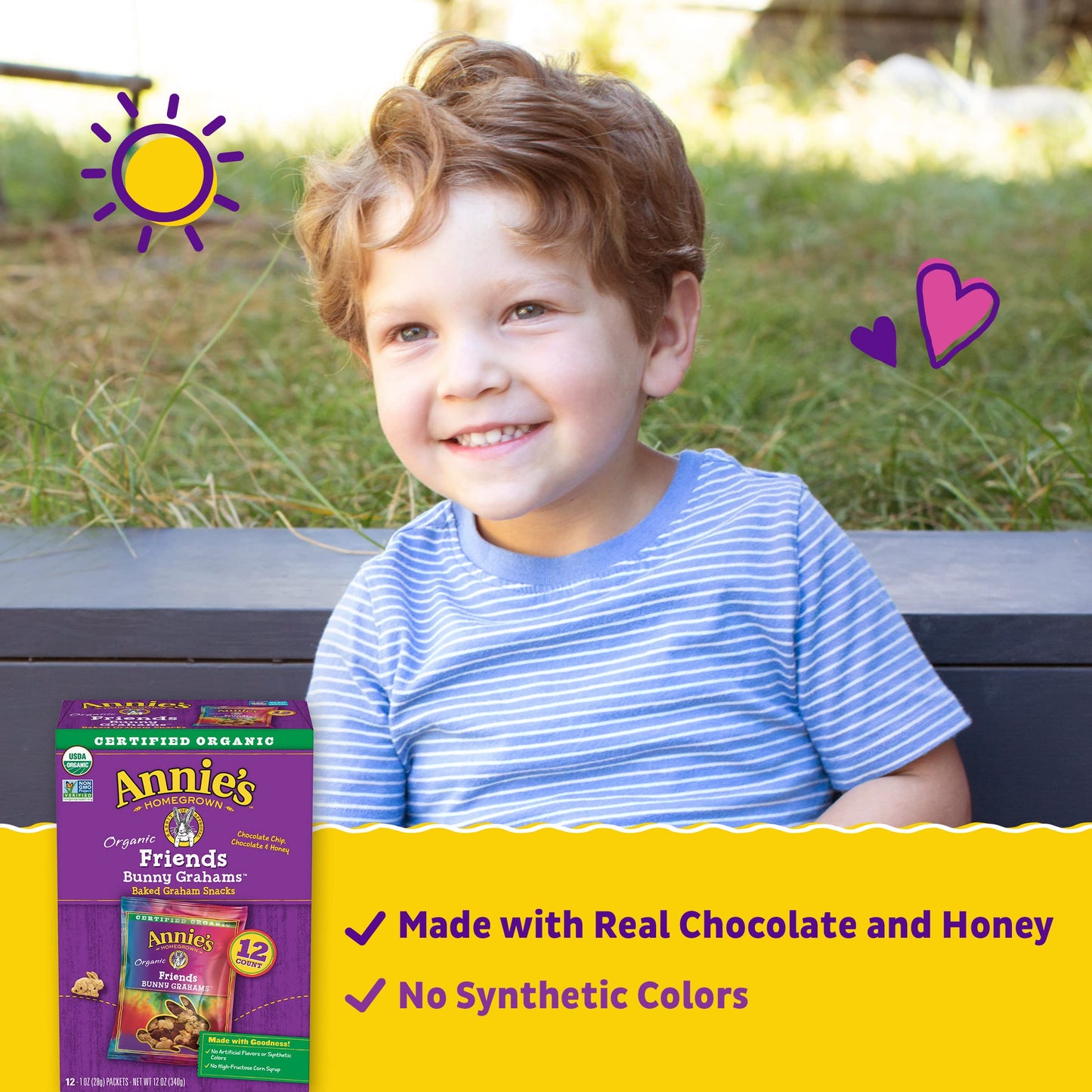 Annie'S Organic Friends Bunny Graham Snacks, Chocolate Chip, Chocolate & Honey, 12 Packets