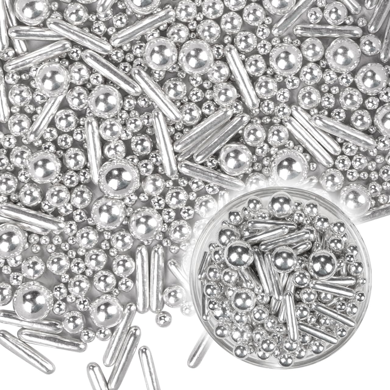 Dazzjoy Silver Pearl Rods Sprinkles, 130g/4.58oz, Mix Size, Pearl Sprinkles for Cupcake Decorating, Cupcake Toppers, Cake Decora