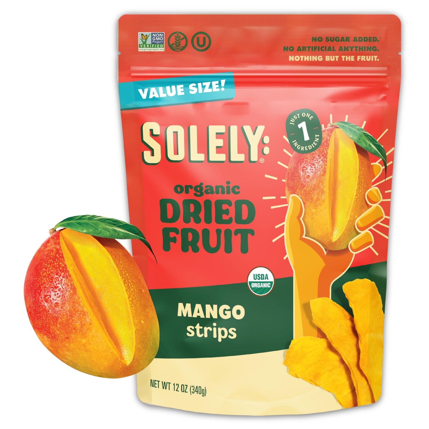 Solely - Organic Dried Mango Strips (12 Oz Resealable Bag) - Real Fresh Fruit - 1 Ingredient, No Added Anything - Healthy Snacks For Mature-Themeds & Kids - Non Gmo, Vegan Snacks, Shelf Stable - 1 Bag (12 Oz)