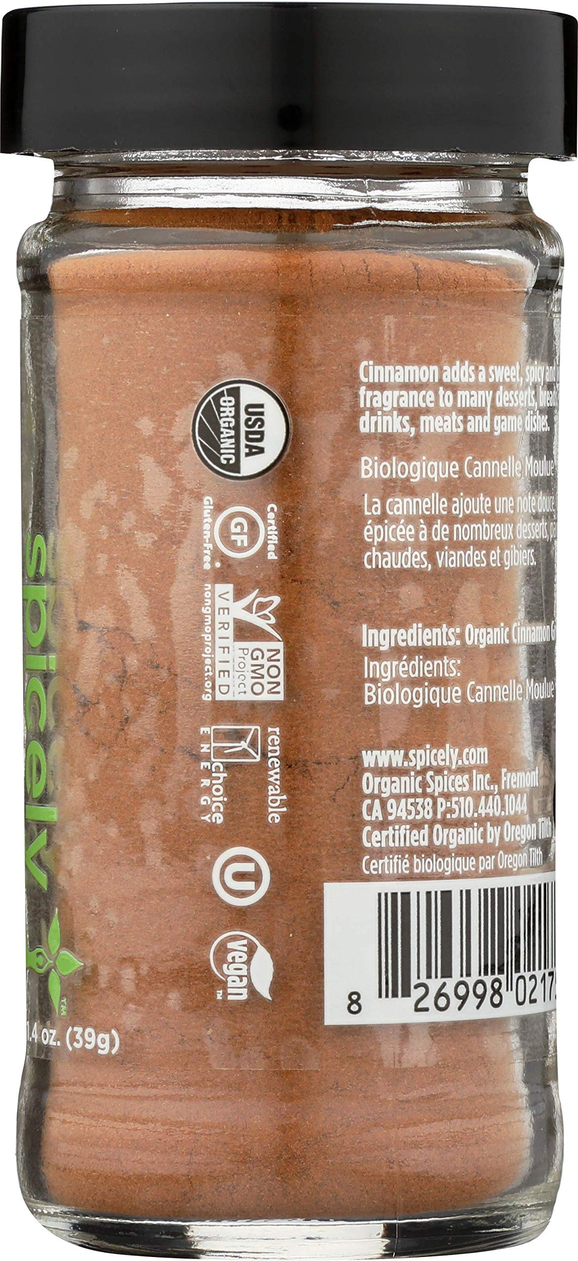 Spicely Organic Ground Cinnamon, 1.4 Oz