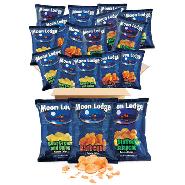 Moon Lodge Chips Variety Pack - 18 Bold Flavored Potato Chips - Barbeque, Stuffed Jalapeo, Sour Cream & Onion - Kosher & Halal S