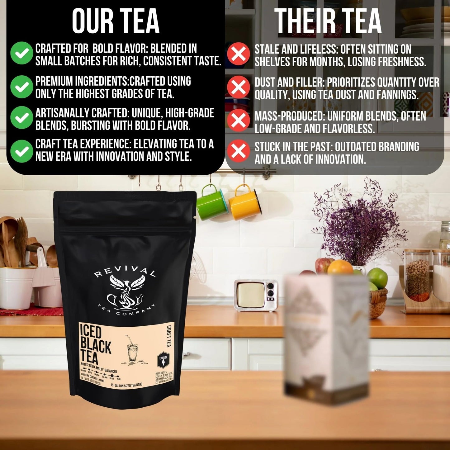 Revival Tea Company Iced Black Tea - 1 Gallon Sachets - Black Tea Blend Of Ceylon, Assam And Keemun Black Teas - 15 Count