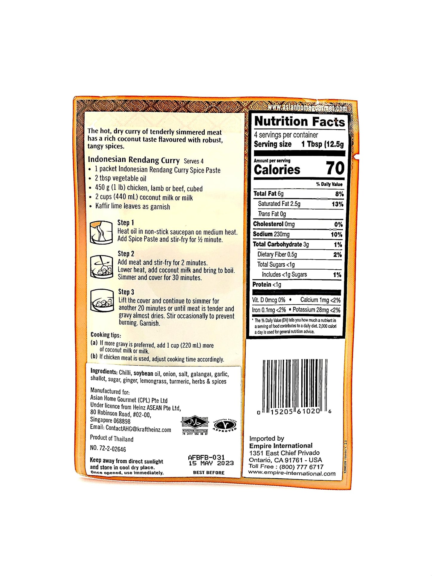 Asian Home Gourmet Spice Paste For: Indonesian Rendang Curry (Gulai) (1 X 1.75 Oz)