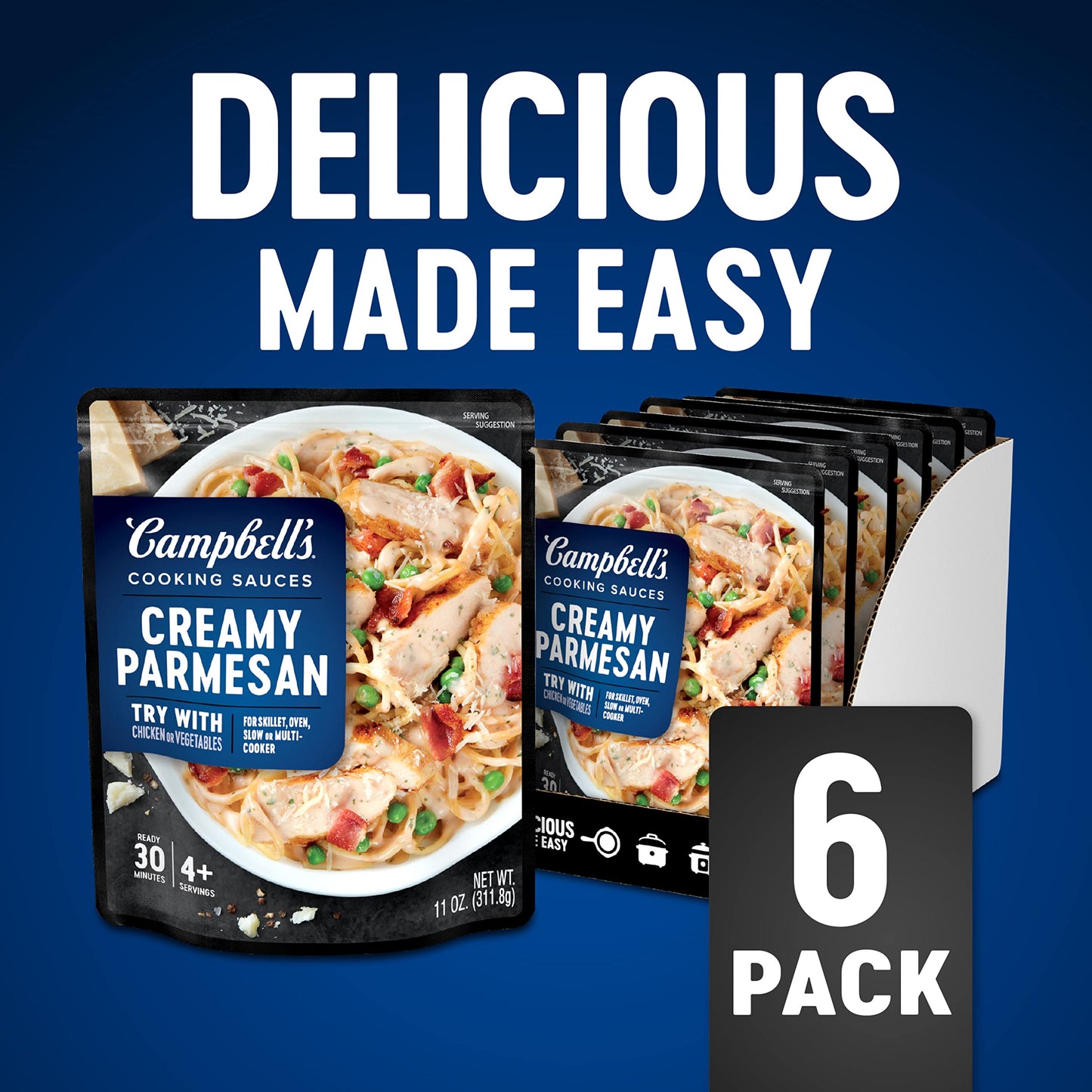 Campbell's Cooking Sauces, Creamy Parmesan Sauce, 11 Oz Pouch (Pack of 6)