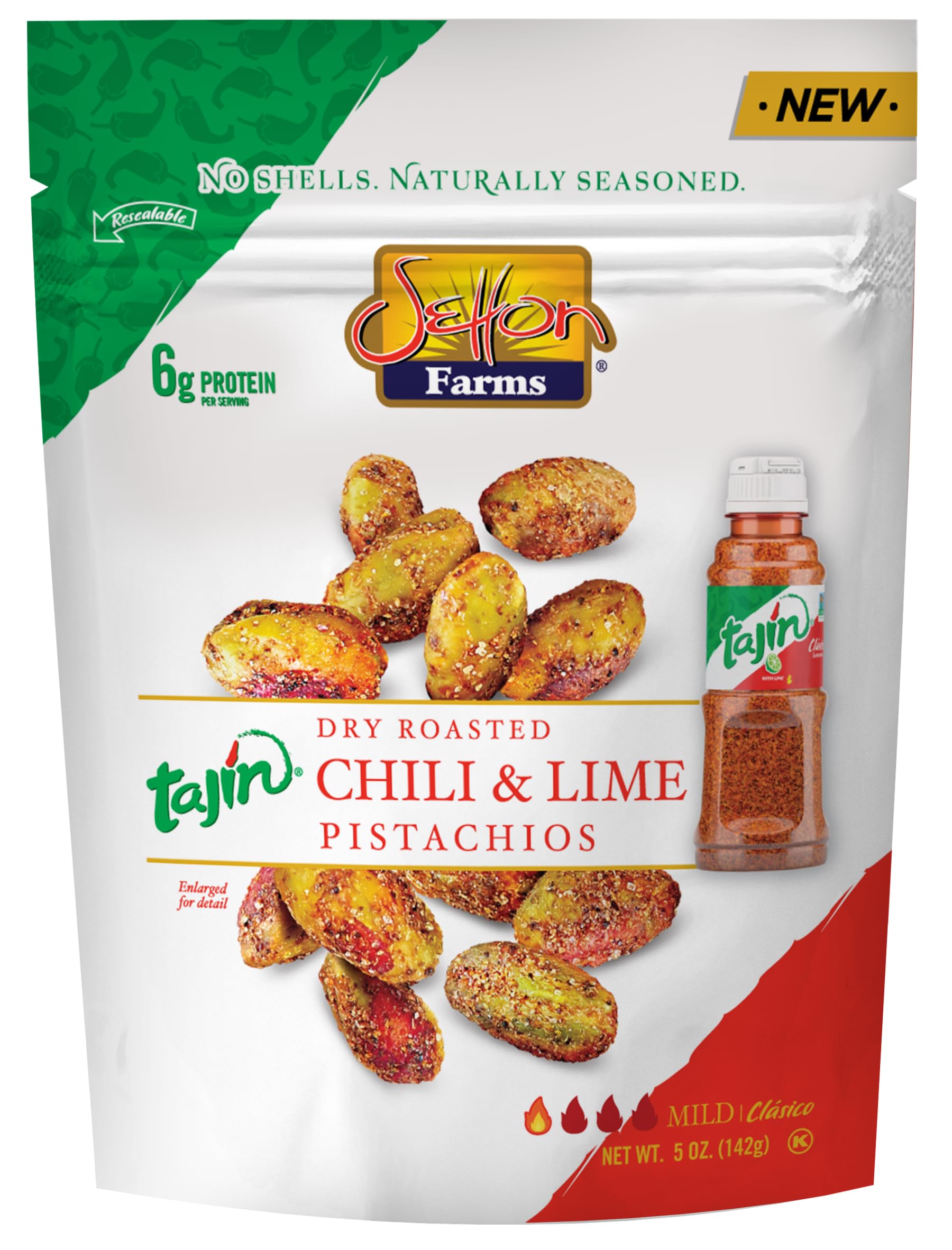 Tajin Seasoned Pistachio Kernels | No Shells | Tajin Clasico Chili Lime | Non-Gmo Project Verified | Gluten Free | Vegan | Kosher | 5 Oz. Bag