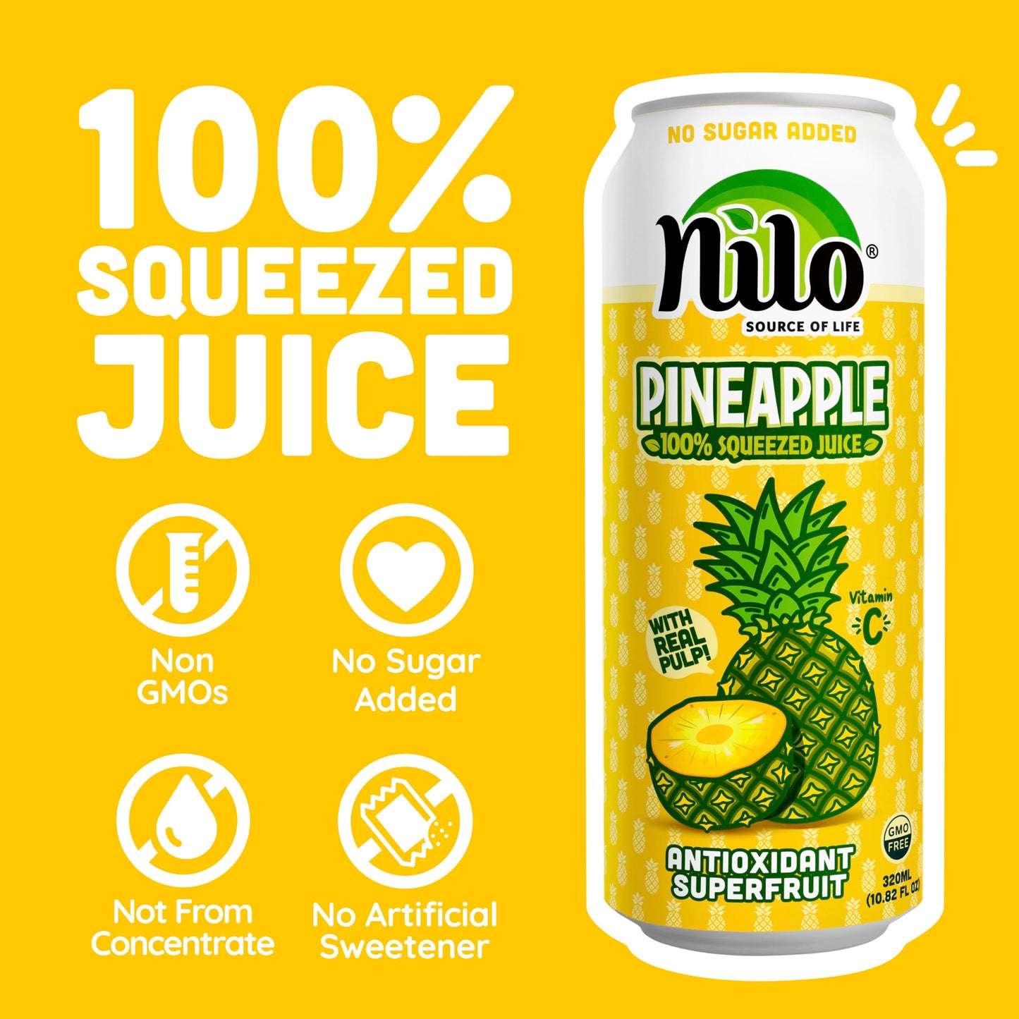 NILO Pineapple Juice | 100% Squeezed | No Sugar Added | 10.8 oz (Pack of 12)