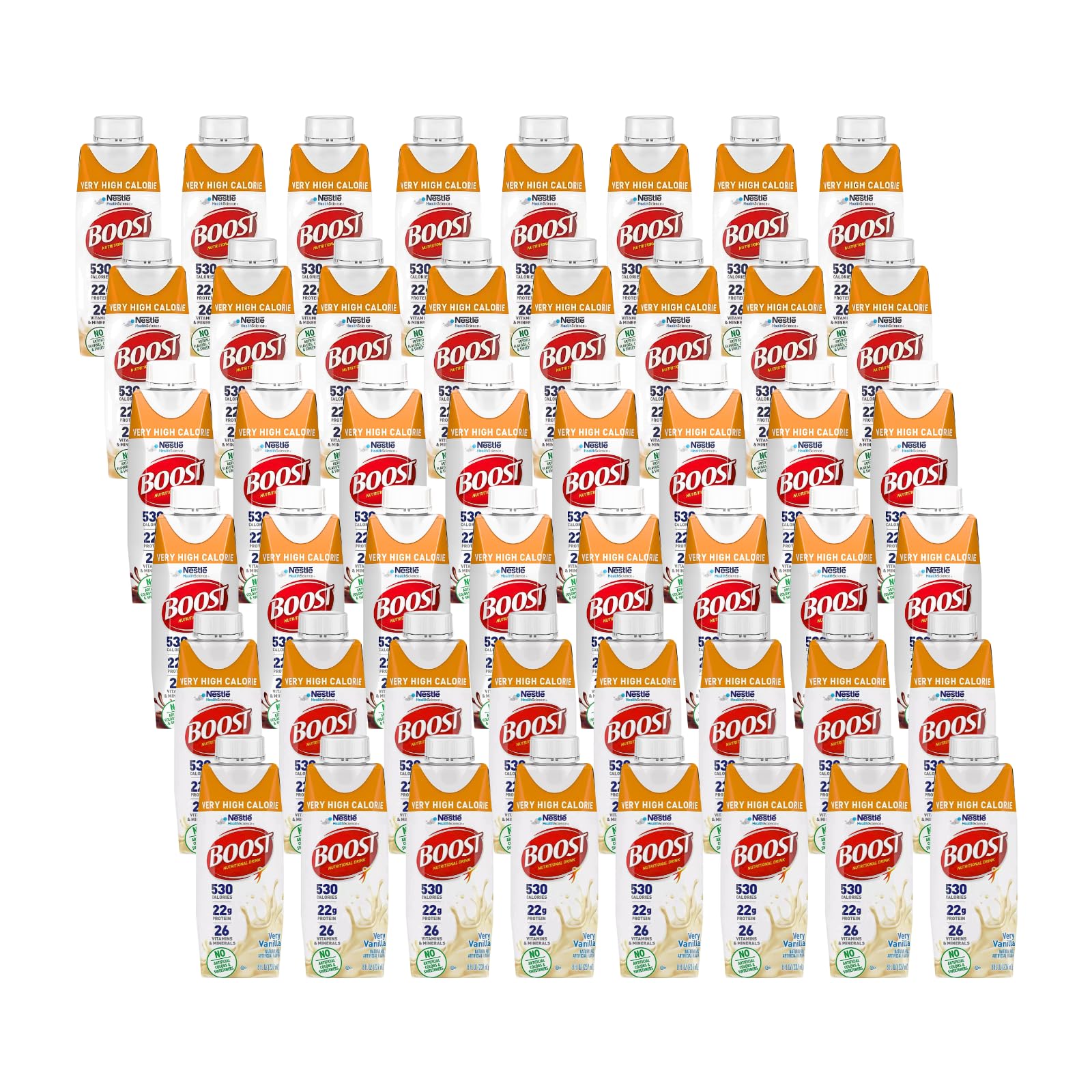 BOOST Very High Calorie Nutritional Drink Variety Pack, 48 Packs, 8 Fl Oz Each (16 Vanilla, 16 Strawberry, 16 Chocolate)