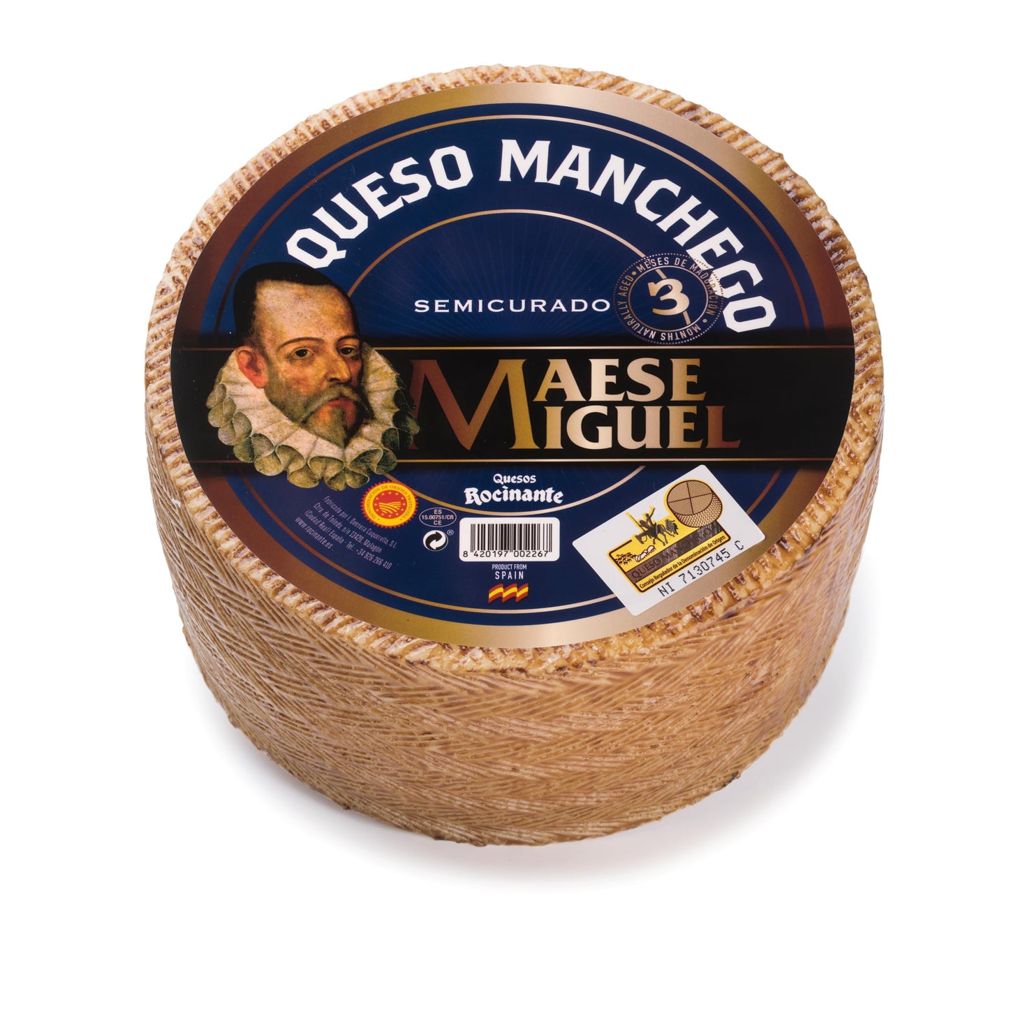 Manchego Cheese Wheel - Approx. 2 lbs - Spanish Sheeps Milk Cheese Aged 3 Months - Authentic D.O.P. Product of Spain
