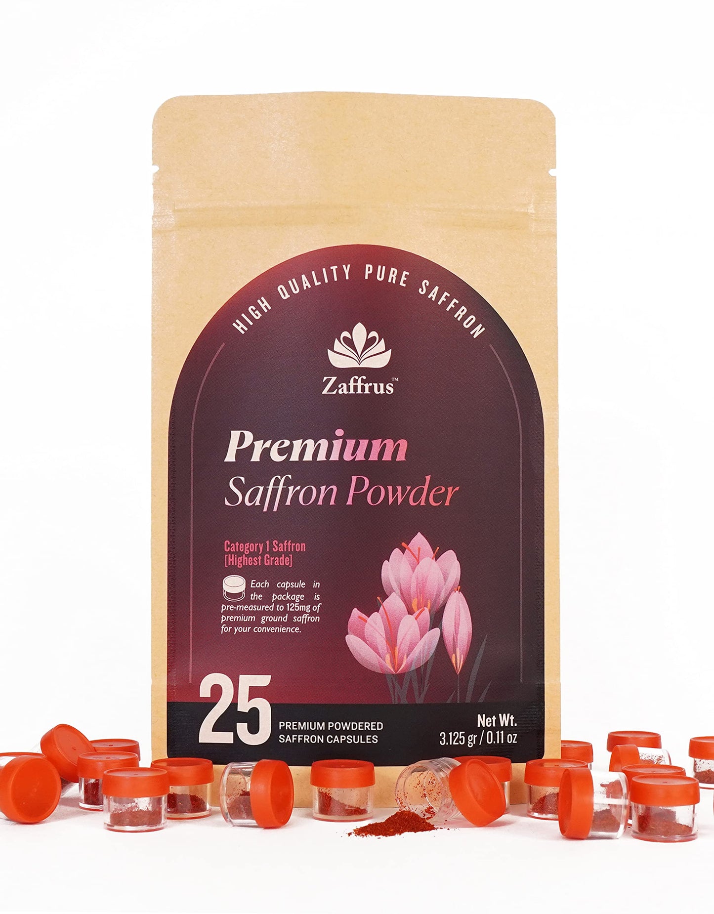 Zaffrus Premium Saffron Powder, 25 Count Pack, 3.125g for Cooking and Specialty Drinks