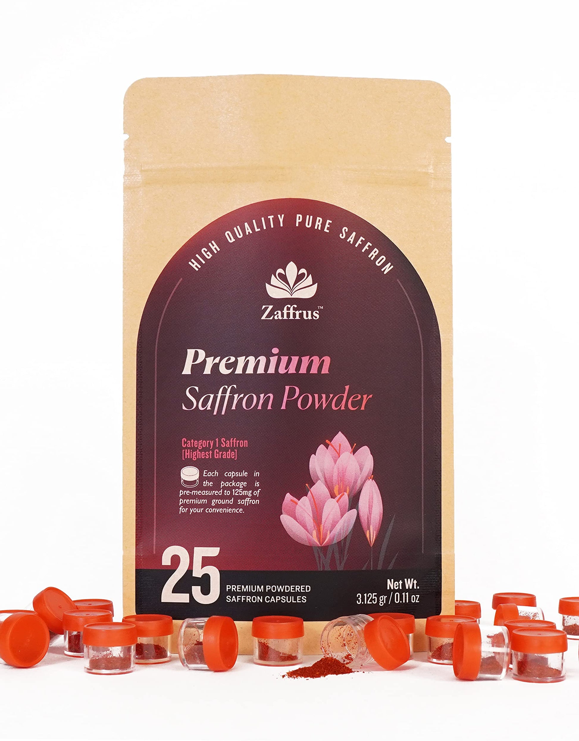 Zaffrus Premium Saffron Powder, 25 Count Pack, 3.125g for Cooking and Specialty Drinks