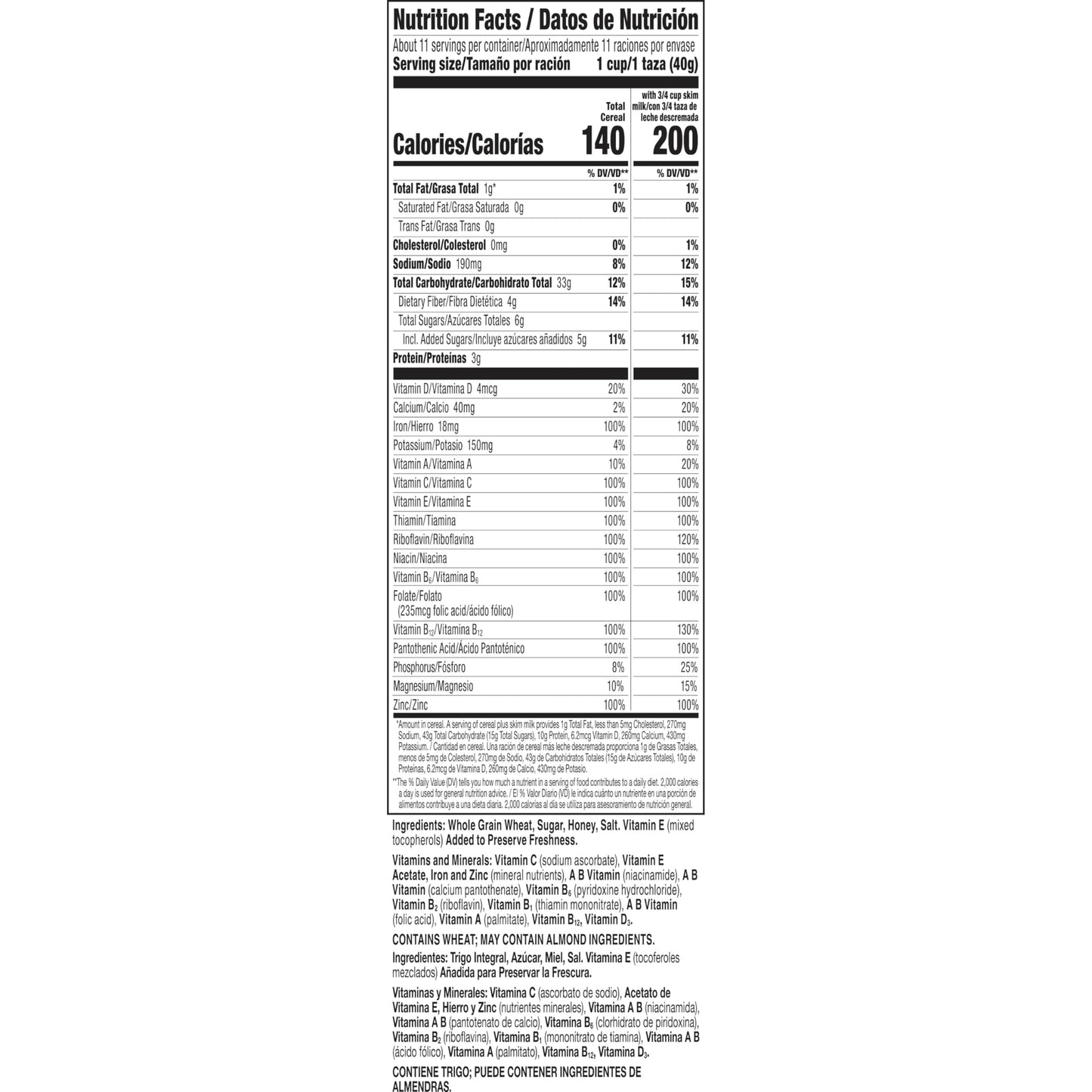 Total Breakfast Cereal, 100% Daily Value of 11 Vitamins and Minerals, Whole Grain Cereal, 16 oz