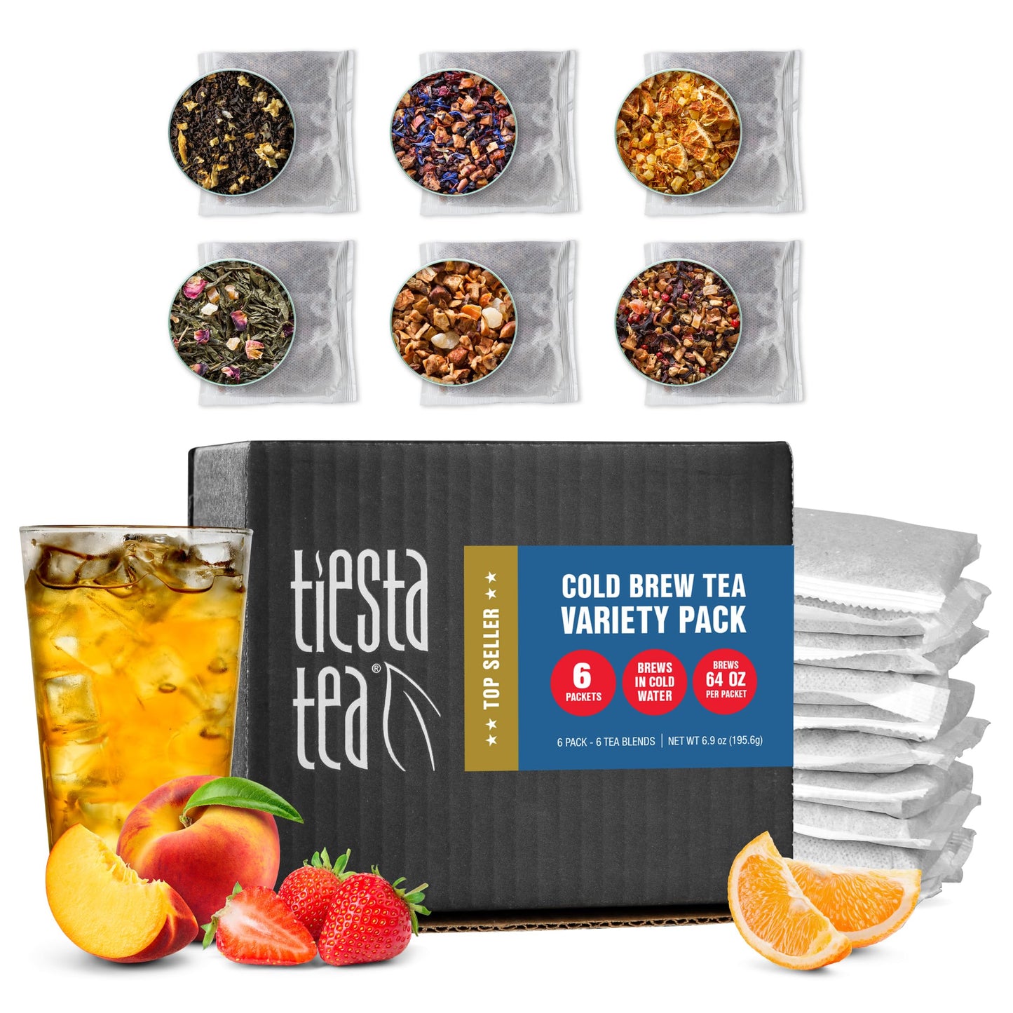 Tiesta Tea Cold Brew Variety Pack - Loose Leaf Tea Sample Set, Medium to Non-Caffeinated, 6 Count