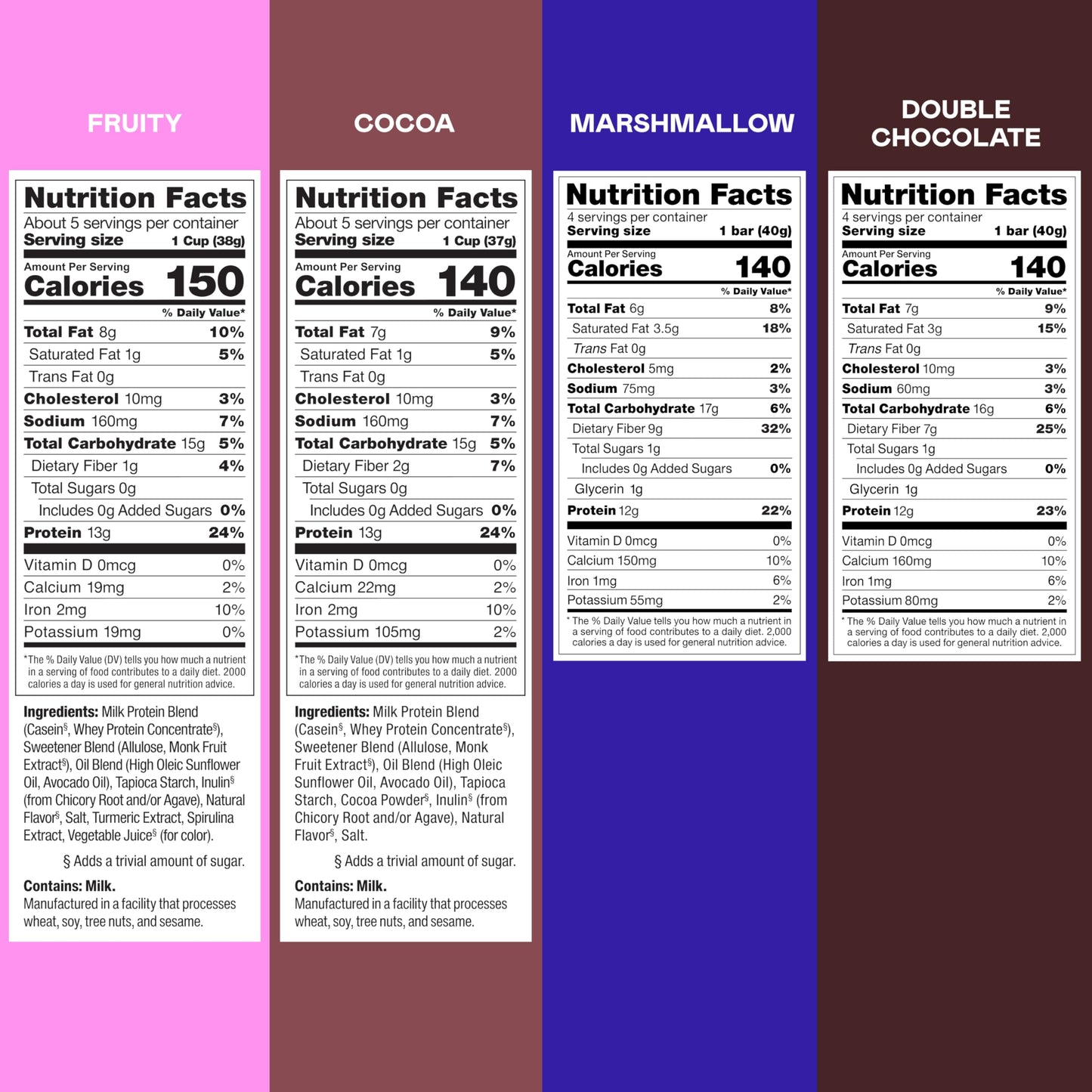 Magic Spoon Starter Pack - 1 Box Fruity Cereal, 1 Box Cocoa, 4 Marshmallow Bars, 4 Double Chocolate Bars - Keto, High Protein, Low Sugar