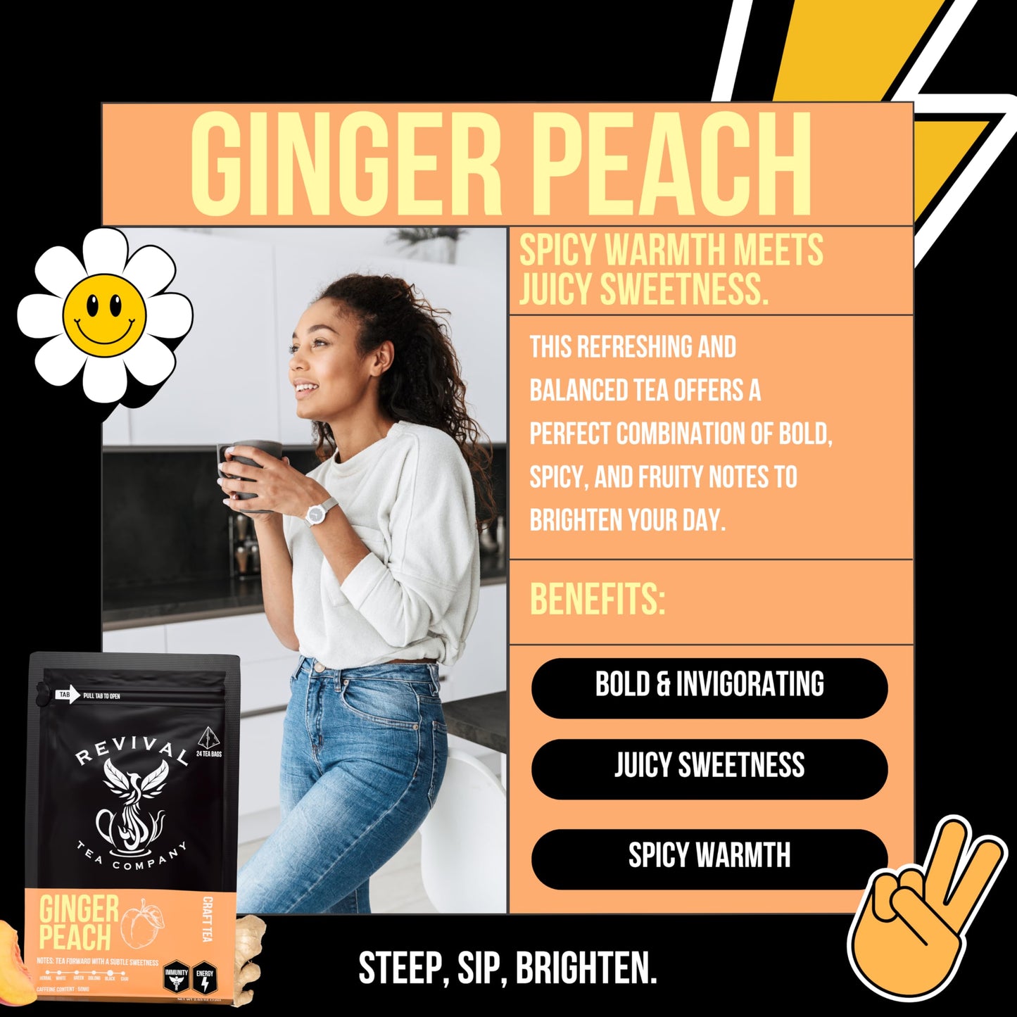 REVIVAL TEA COMPANY Ginger Peach Black Tea Blend - 24 Tea Bags