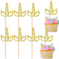 Rsstarxi Unicorn Horn Cupcake Toppers, 24 Pack, Glitter Paper Decorations for Baby Shower & Kids Birthday Party, Design 3 Gold