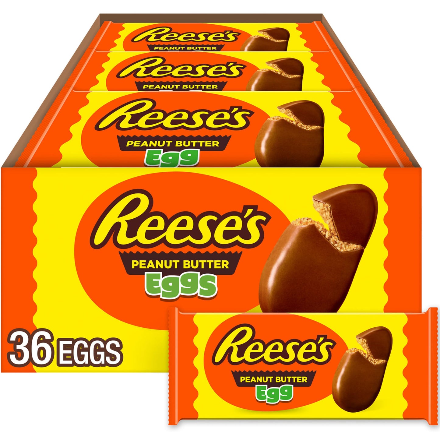 REESES Milk Chocolate Peanut Butter Eggs, Easter Basket Easter Candy Packs, 1.2 oz (36 Count)