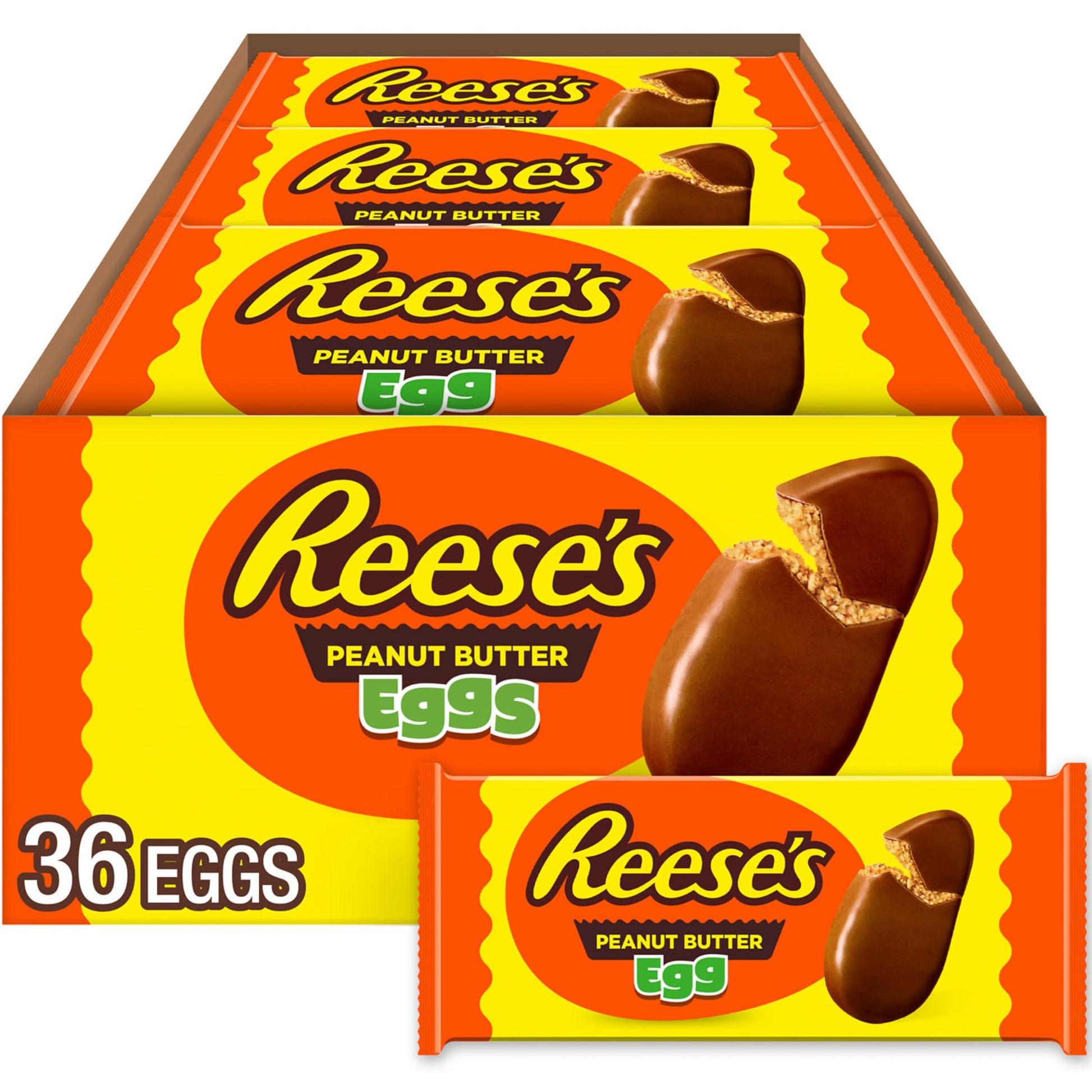 REESES Milk Chocolate Peanut Butter Eggs, Easter Basket Easter Candy Packs, 1.2 oz (36 Count)