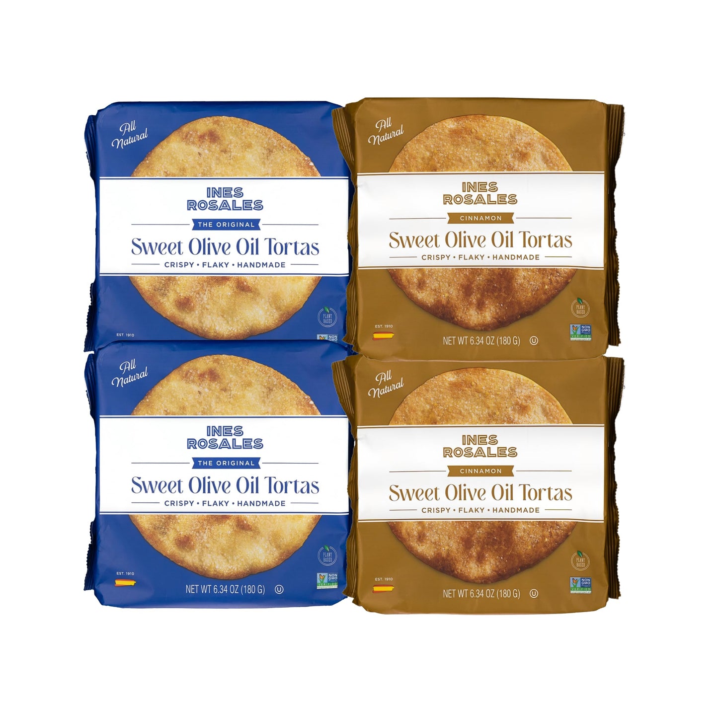 Carmen & Lola Eat España! Ines Rosales Tortas Bundle - 2 Original & 2 Cinnamon Handcrafted Spanish Olive Oil Tortas