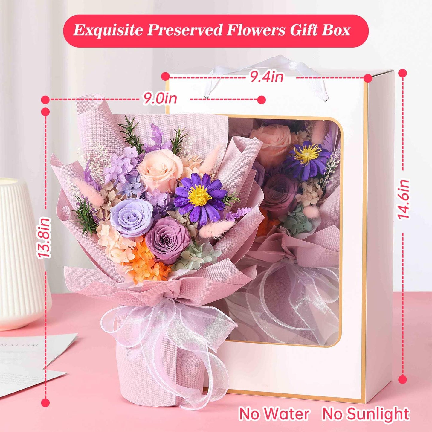 Jtoder Forever Flowers For Delivery Prime, Preserved Long Lasting Purple Rose Flower Bouquet For Mom Wife Girlfriend On Mothers